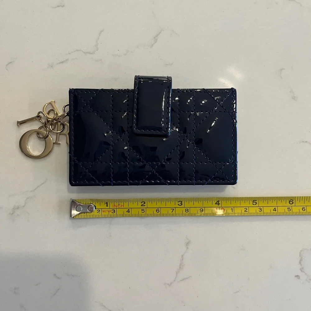 Navy Blue Dior Patent Leather 5 Gusset Accordion Card Holder Wallet EUC! Quilted